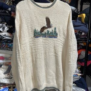VTG Croft Barrow Sweater Mens Large Embroidered Eagle Made In USA Textured Knit